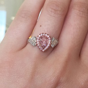 Pink pear shaped diamond engagement ring
