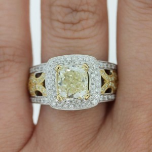 Fancy Yellow Cushion Cut Diamond Engagement Ring