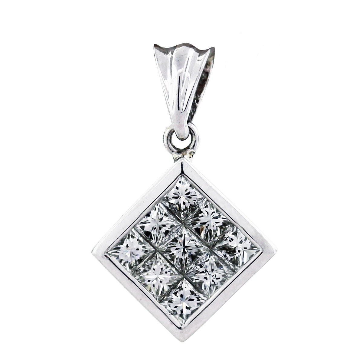 18K White Gold Invisible Set Princess Cut Diamond Pendant Boca Raton