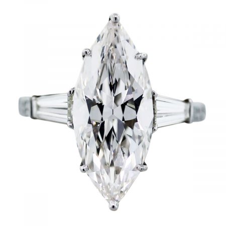 4.54 carat marquise cut platinum engagement ring baguettes GIA