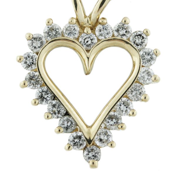 Yellow Gold Diamond Heart Pendant Chain Necklace