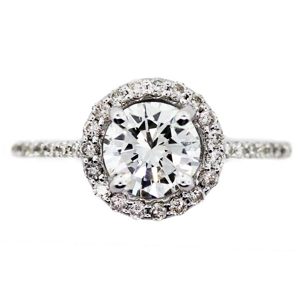 One Carat Round Diamond Halo Set Engagement Ring, halo ring, 1 carat halo ring