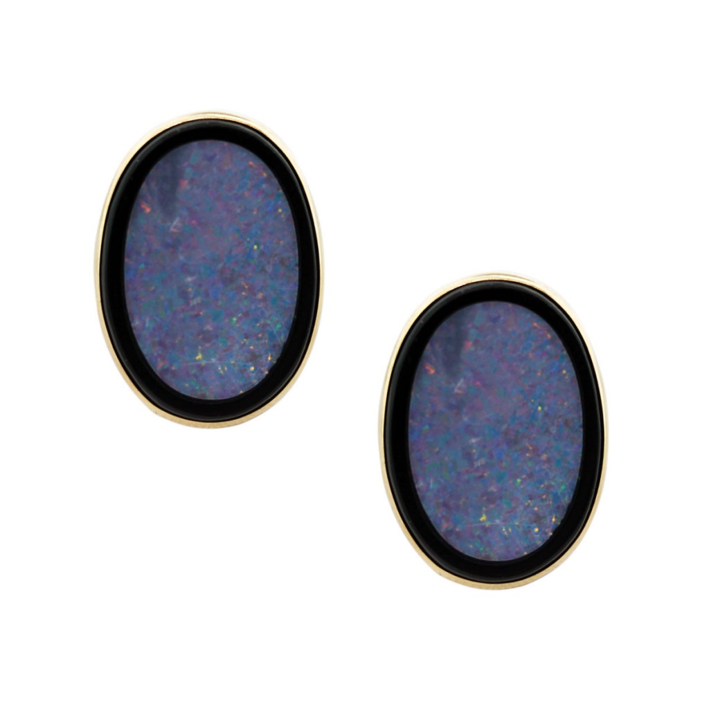 14k Yellow Gold, Onyx and Opal Triplet Mens Cufflinks-Boca Raton