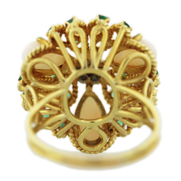 Vintage Coral Emerald Diamond Ring