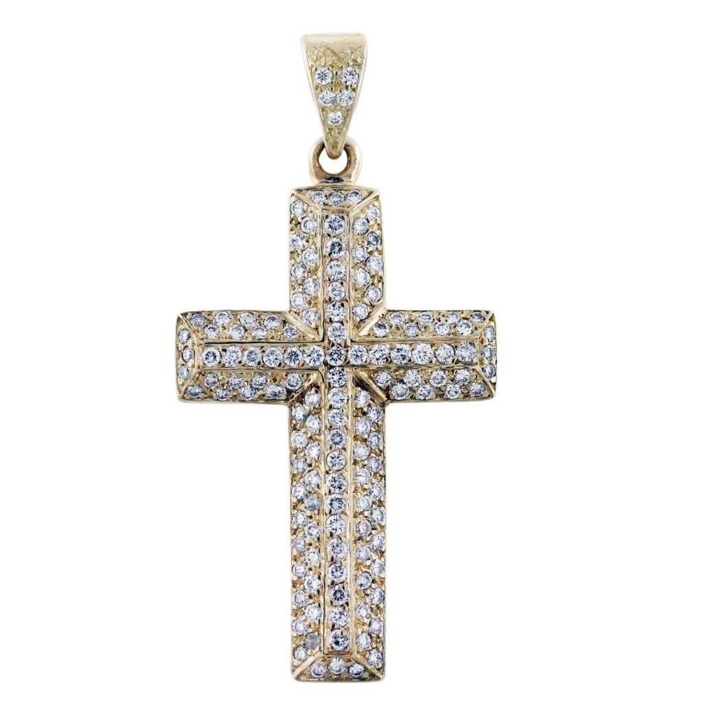 3.50 Carat Diamond Pave Cross 14K Yellow Gold-Boca Raton