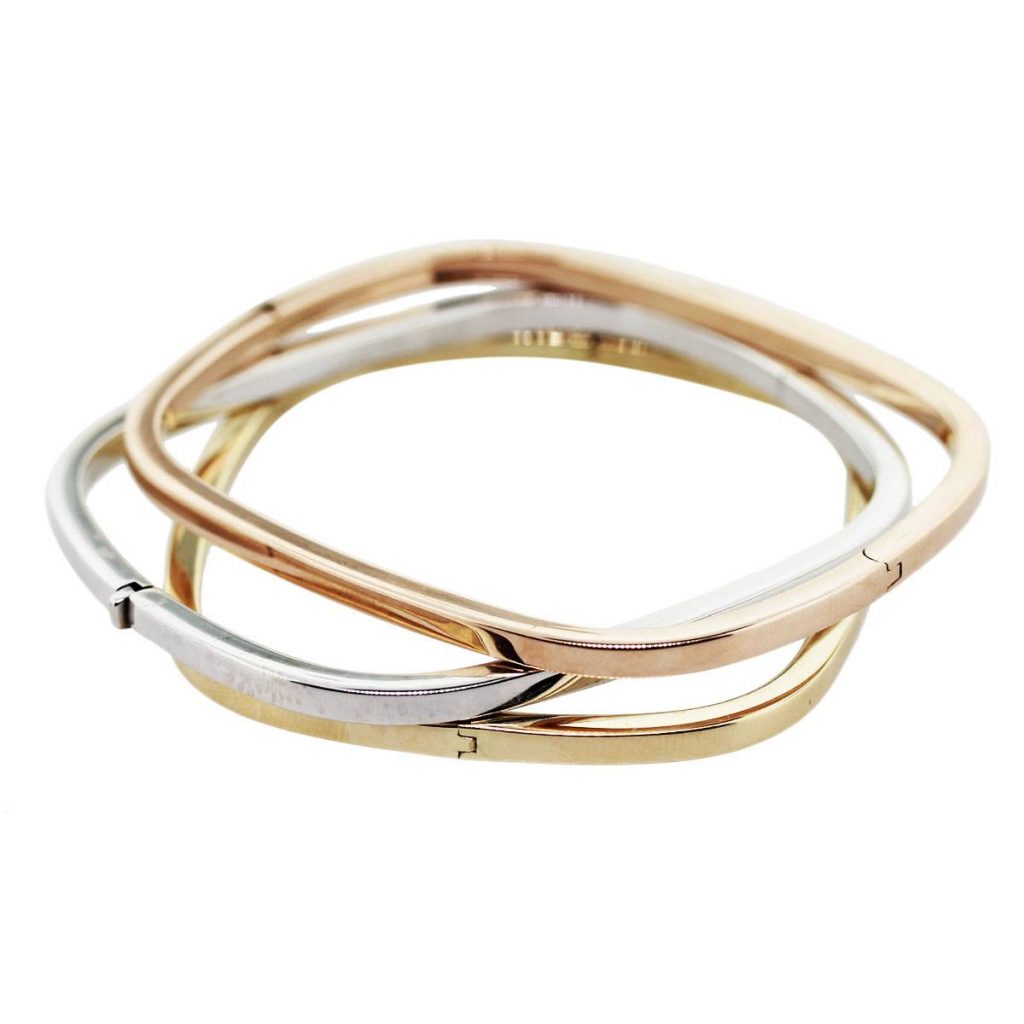 18k Tri Color Gold Square Bangle Bracelet Set Boca Raton 5631