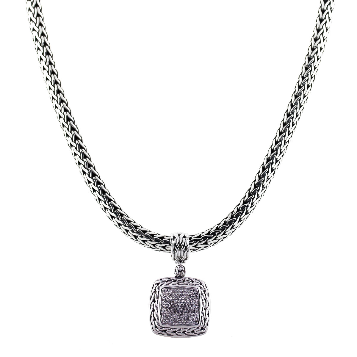 John Hardy Classic Chain Collection Pave Diamond Pendant Necklace