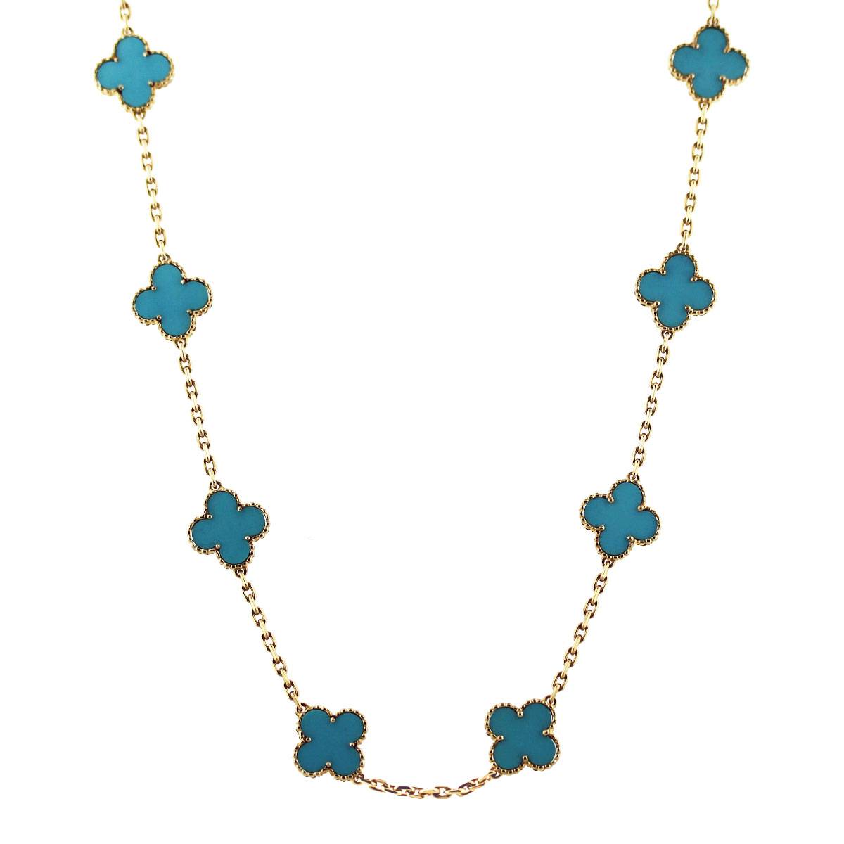 Van Cleef Vintage Alhambra Turquoise and 18K Yellow Gold Long Necklace
