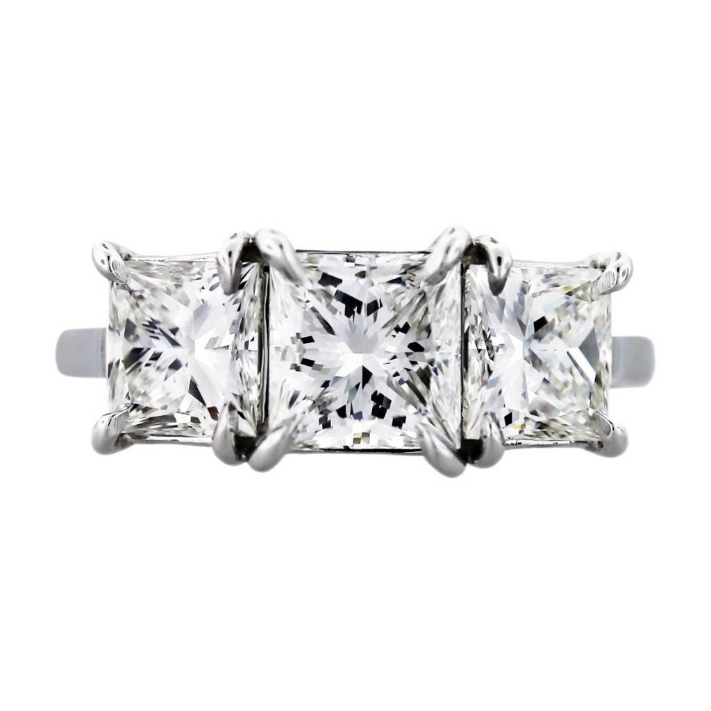 3.5 Carat Princess Cut Diamond 3 Stone Engagement Ring GIA Certified, princess cut engagement ring
