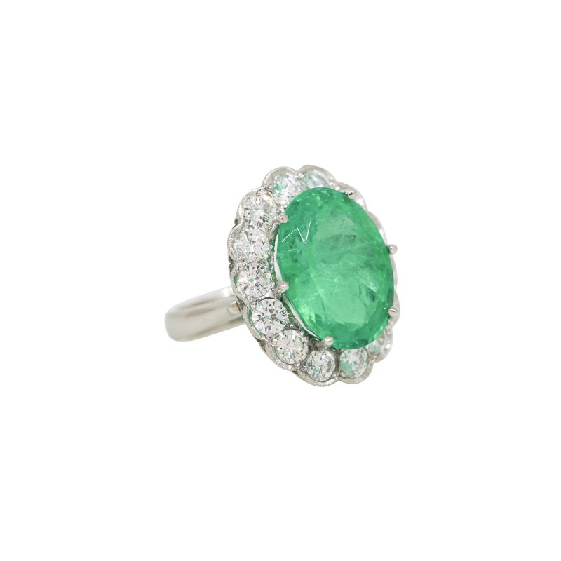 Natural 13.3 Carat Emerald & Diamond Halo Statement Ring