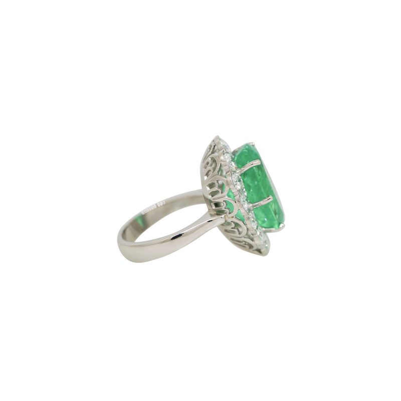 Natural 13.3 Carat Emerald & Diamond Halo Statement Ring