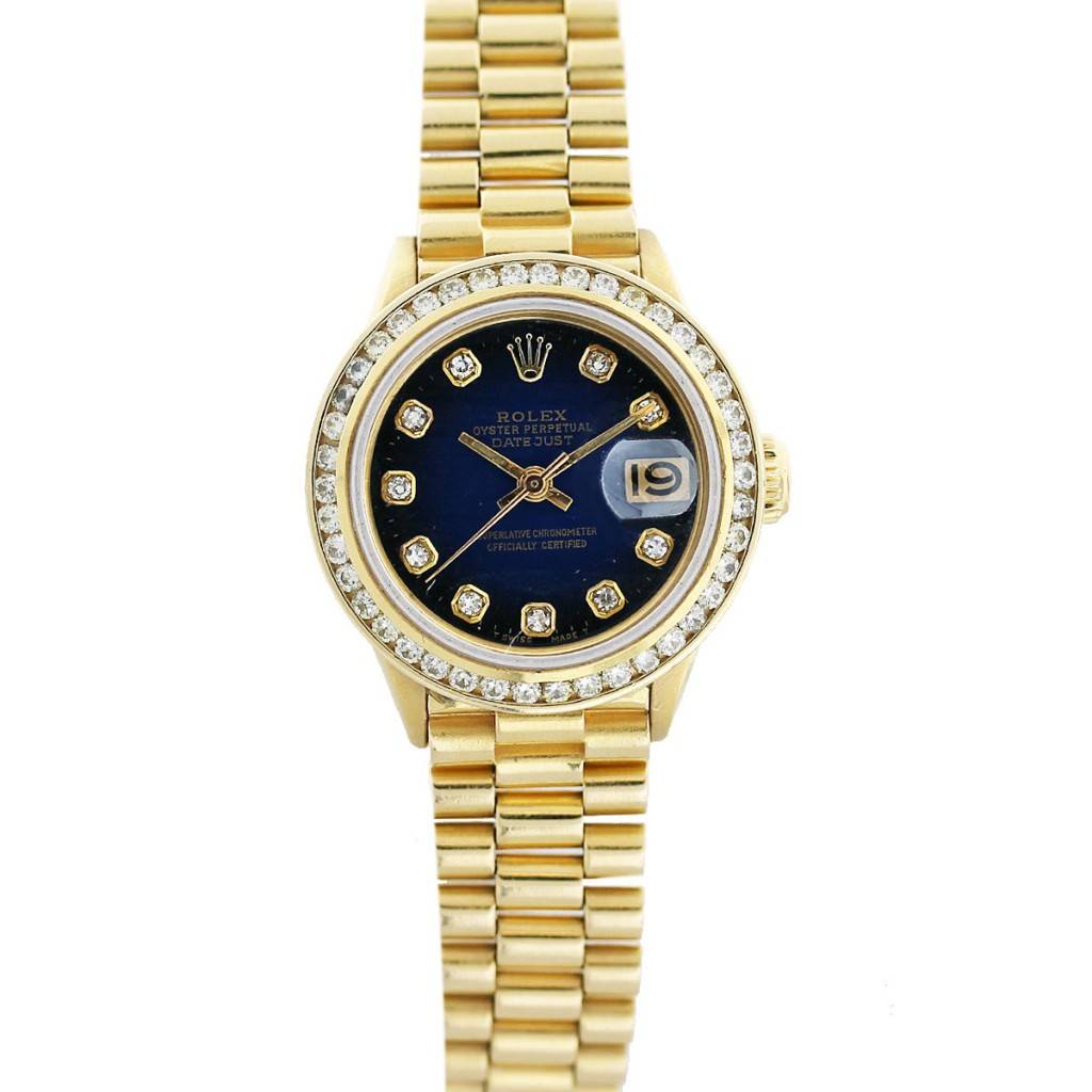 Rolex 18K Presidential 69178 Blue Diamond Dial Watch, gold rolex president blue dial