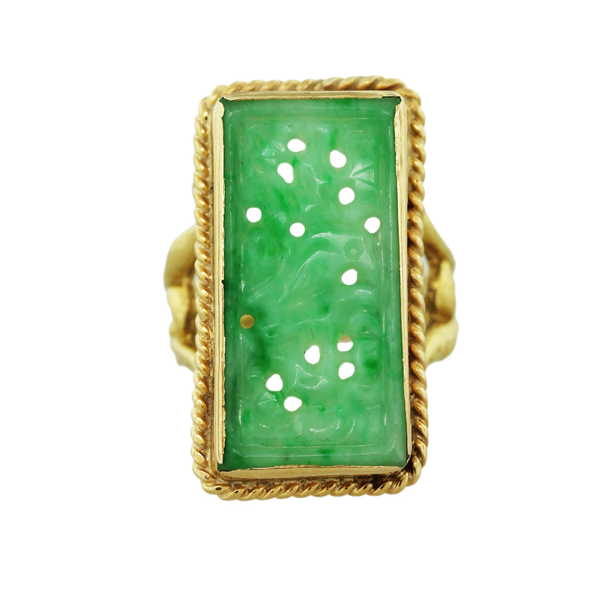 Ross-Simons Rectangular Green Jade Ring in 14kt Yellow Gold 公式