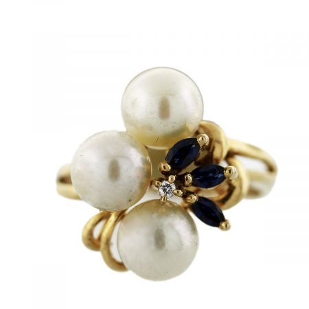 Pearl Diamond Sapphire Gold Ring