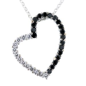 White Gold Black Diamond Heart Pendant Necklace