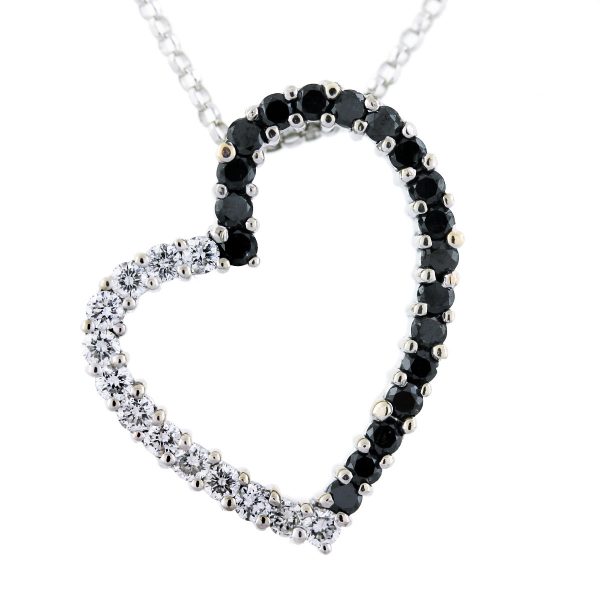 black diamond white diamond heart pendant