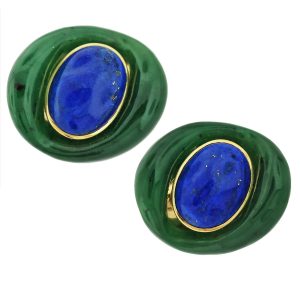seaman schepps estate jewelry, estate jade earrings, lapis lazuli earrings