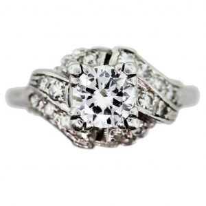 Vintage Diamond Engagement Ring in Antique Platinum Setting 1ct
