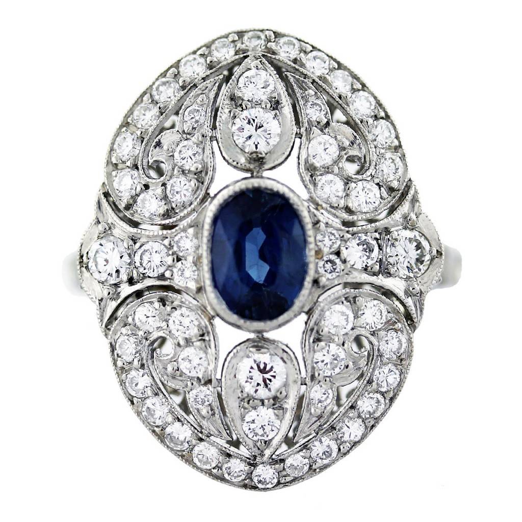 Vintage Platinum Sapphire and Diamond ring, vintage engagement ring, sapphire engagement ring