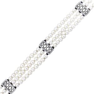 Tiffany and Co Voile 3 Row Pearl and Diamond Bracelet in Platinum