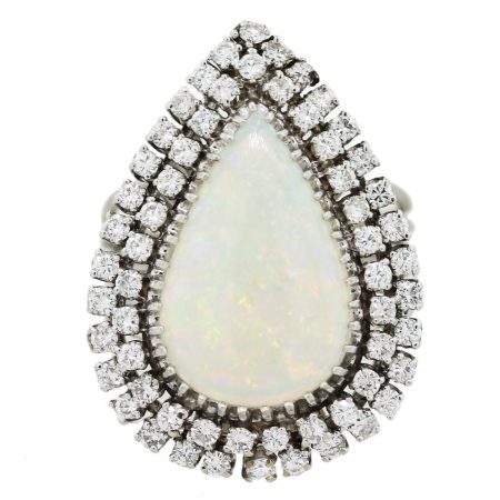 White Gold Diamond Pear Opal Ring