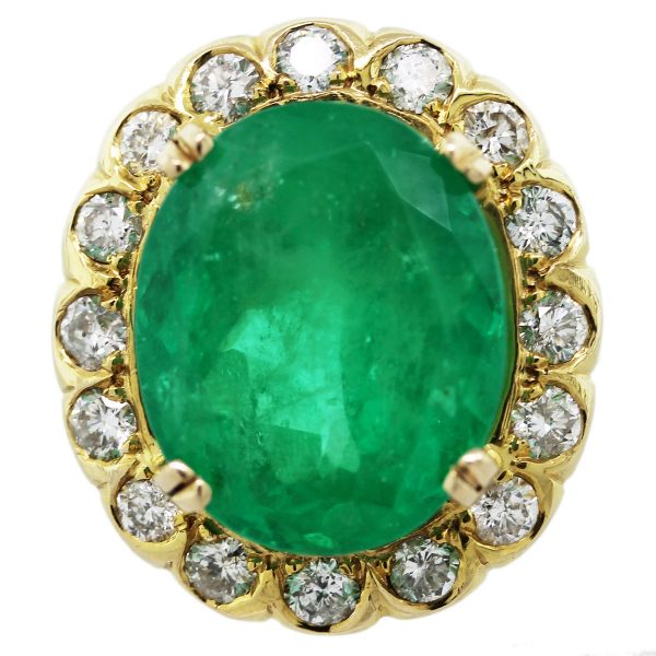 18k Yellow Gold 19ct Oval Emerald Diamond Ring