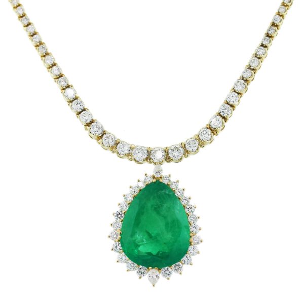 Pear Cut Emerald Diamond Pendant Necklace