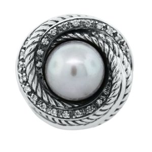 David Yurman Tahitian Pearl and Diamond Crossover Ring