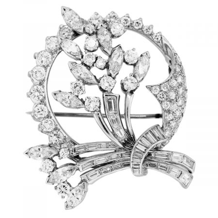 diamond flower pin in platinum