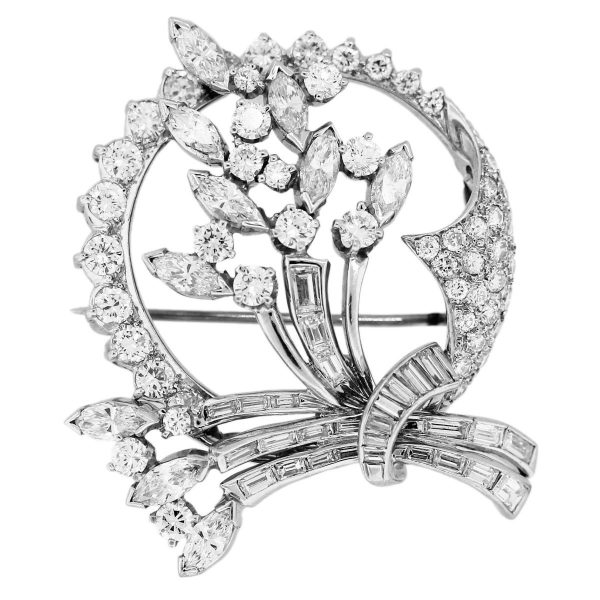 diamond flower pin in platinum