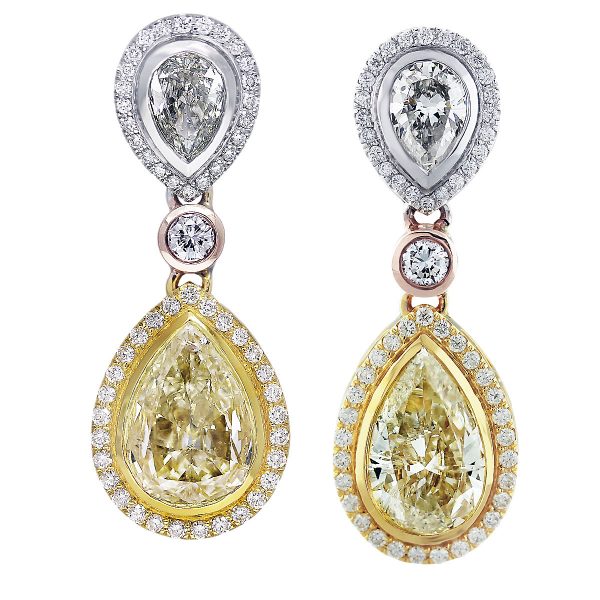 yellow diamond drop earrings pear shape