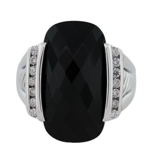 David Yurman Onyx and Diamond Elongated Ring