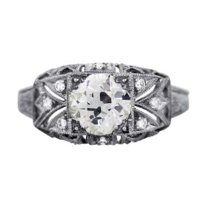 Art Deco Style 1.07 Carat Diamond Platinum Engagement Ring, vintage engagement rings