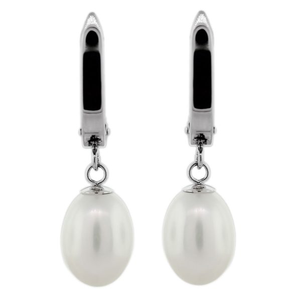 14k White Gold Pearl Drop Earrings