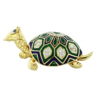 18k Yellow Gold Enamel and Diamond Turtle Pin-Boca Raton