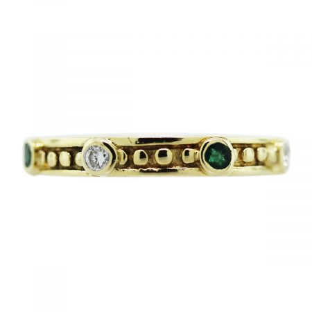 18kt Yellow Gold Diamond Emerald Bezel Set Ring