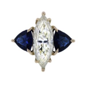 marquise engagement ring, sapphire and diamond engagement ring