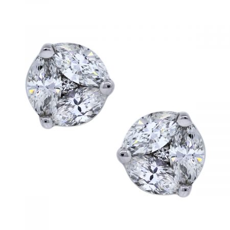 Marquise and Round Briliant Diamond Stud Earrings