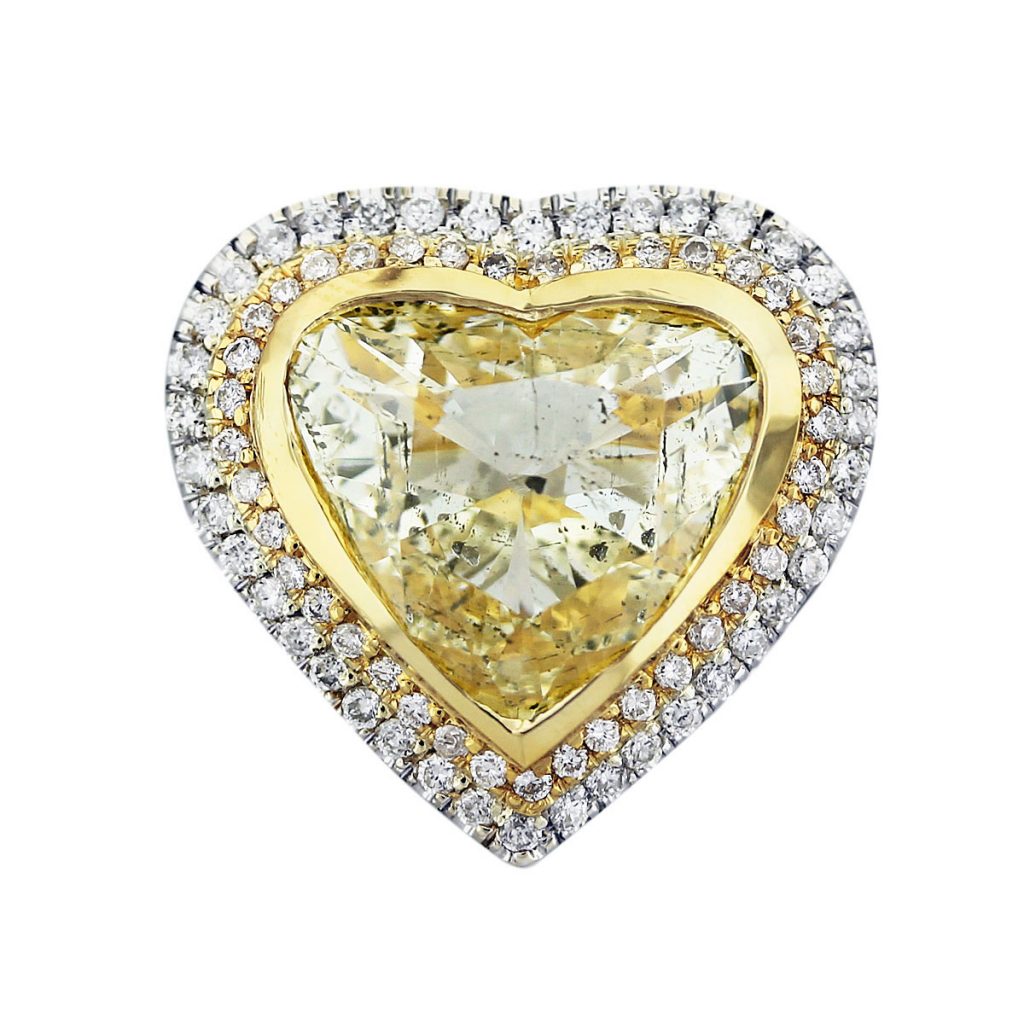 Fancy Yellow Heart Shape Diamond Engagement Ring in 18K Two Tone Gold