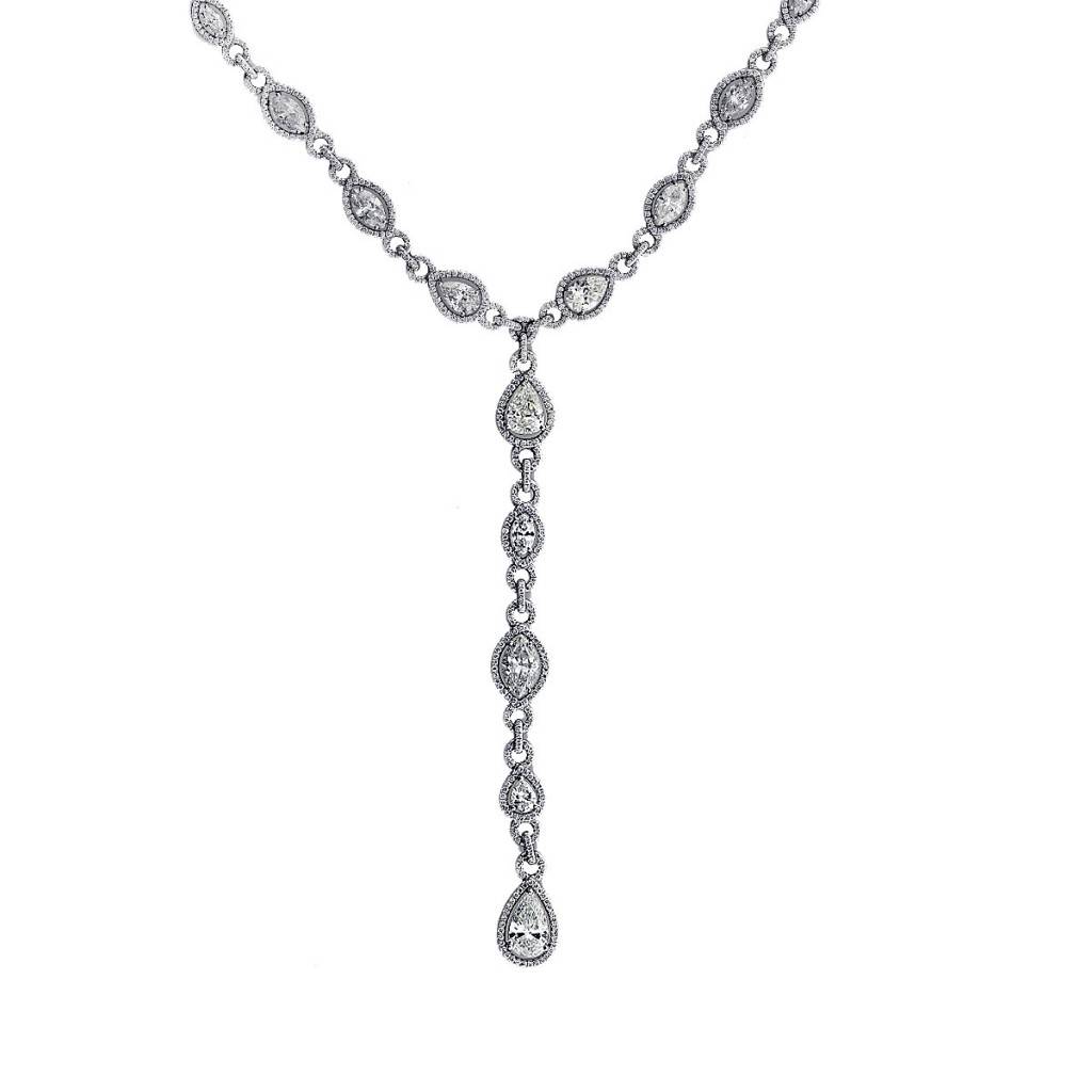 Platinum 21 Carat Pear and Marquise Shape Diamond Y Necklace