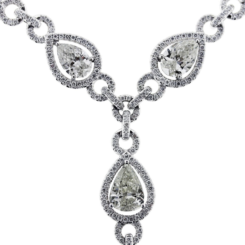 Platinum 21 Carat Pear And Marquise Shape Diamond Y Necklace 8912