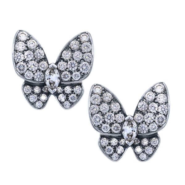 Diamond Van Cleef Two Butterfly Earring Clips