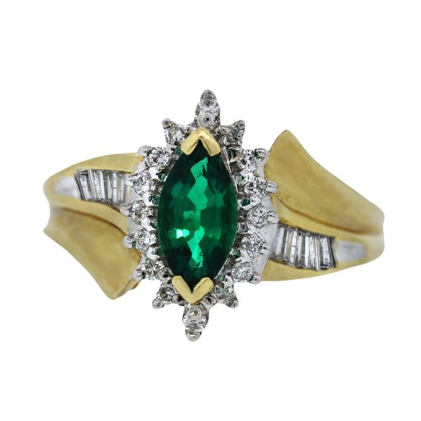 Chatham Emerald and Diamond Yellow Gold Ring