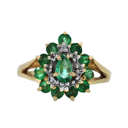 Used 14k Yellow Gold Diamond and Emerald Ring