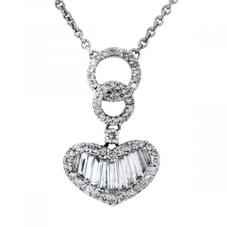 Pre Owned 14k White Gold Baguette Diamond Pendant and Necklace