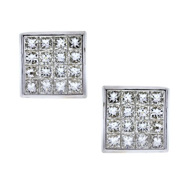 18k White Gold Invisibly Set Diamond Earrings
