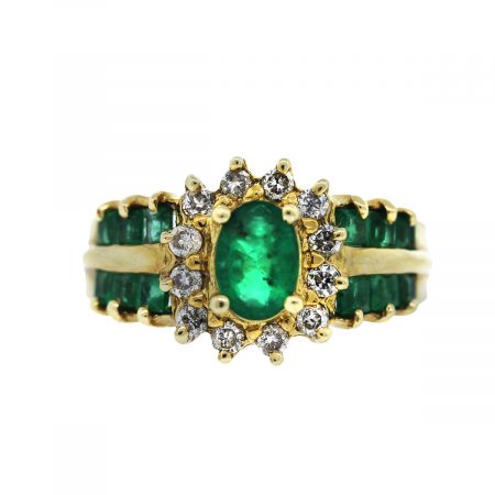 14k Yellow Gold 0.50ctw Diamond and Emerald Ring