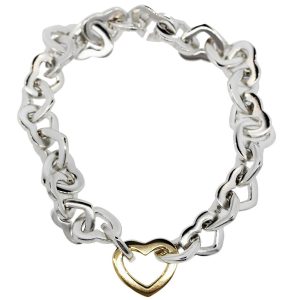 Tiffany and Co Sterling Silver and 18k Yellow Gold Heart Bracelet