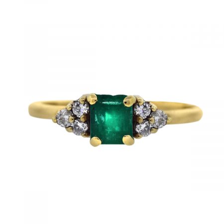 14k Yellow Gold Diamond and Emerald Cocktail Ring