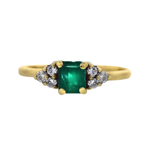 14k Yellow Gold Diamond and Emerald Cocktail Ring